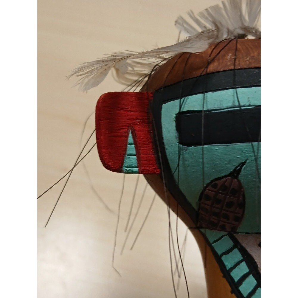 Vintage Hopi Corn Boy Kachina Dance Rattle Signed Saddleblanket Two Faced Shaker - Picture 6 of 16